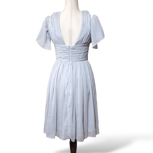 French Connection Constance Drape Cold Shoulder Chiffon Dress, Silver Grey, sz 4 - Picture 4 of 11